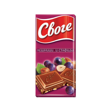 Svoge Schokolade Haselnuss und Rosinen 90g 22 Stk./Karton